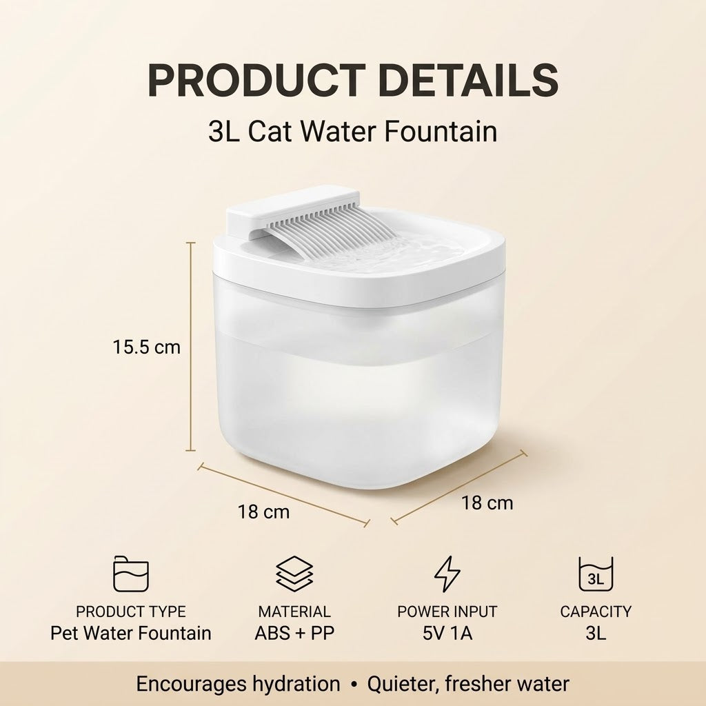 Cat Water Fountain 3L – Quiet, Filtered & Easy to Clean