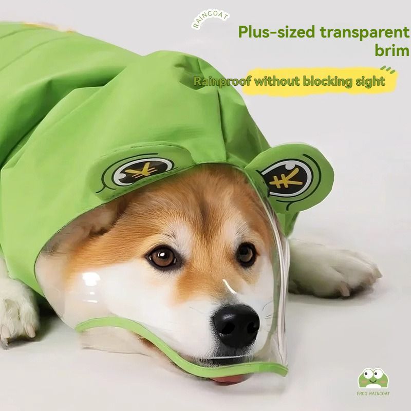 Adorable Frog Design Waterproof Pet Raincoat – Funny & Lightweight Dog Rain Jacket with Hood (Green, Size S)