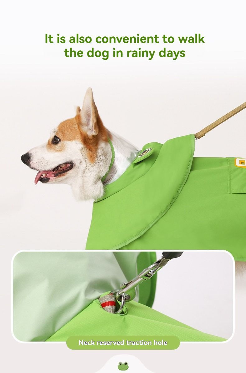 Adorable Frog Design Waterproof Pet Raincoat – Funny & Lightweight Dog Rain Jacket with Hood (Green, Size S)