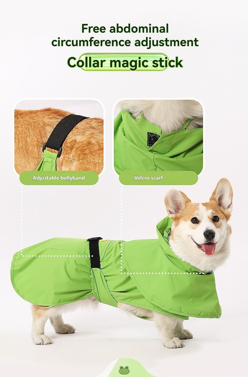 Adorable Frog Design Waterproof Pet Raincoat – Funny & Lightweight Dog Rain Jacket with Hood (Green, Size S)